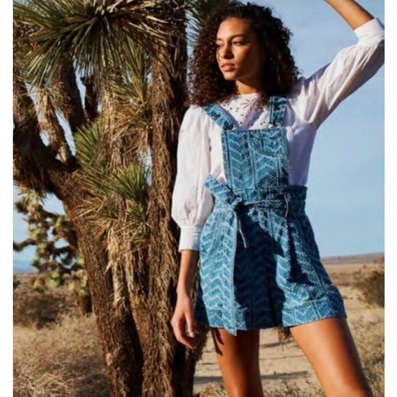 Happy X Nature Boho High Waisted Shorts Overalls Jumper Cotton Women's Size 6 - Picture 2 of 8